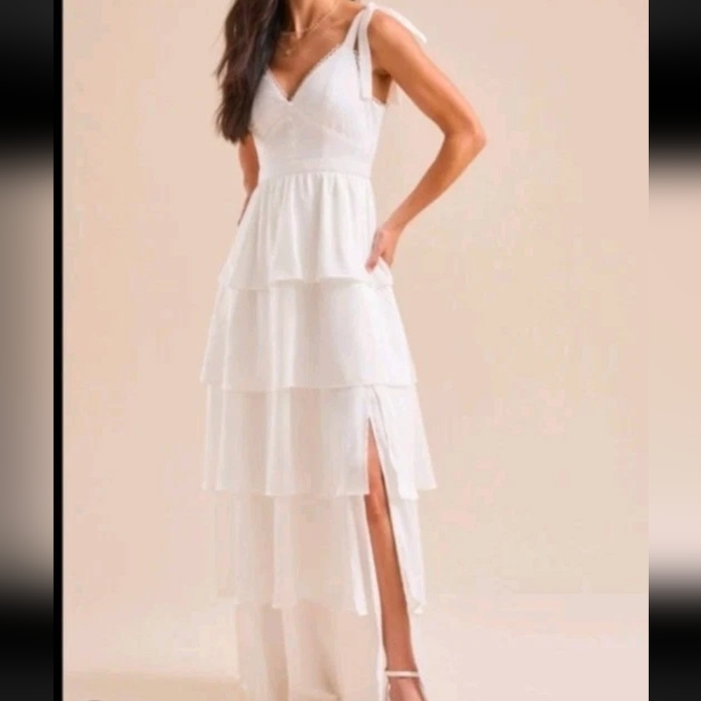 Altar’d State Mallory Tiered Maxi Dress NWOT Wedding Event Gown Lace Back XS - Picture 3 of 11